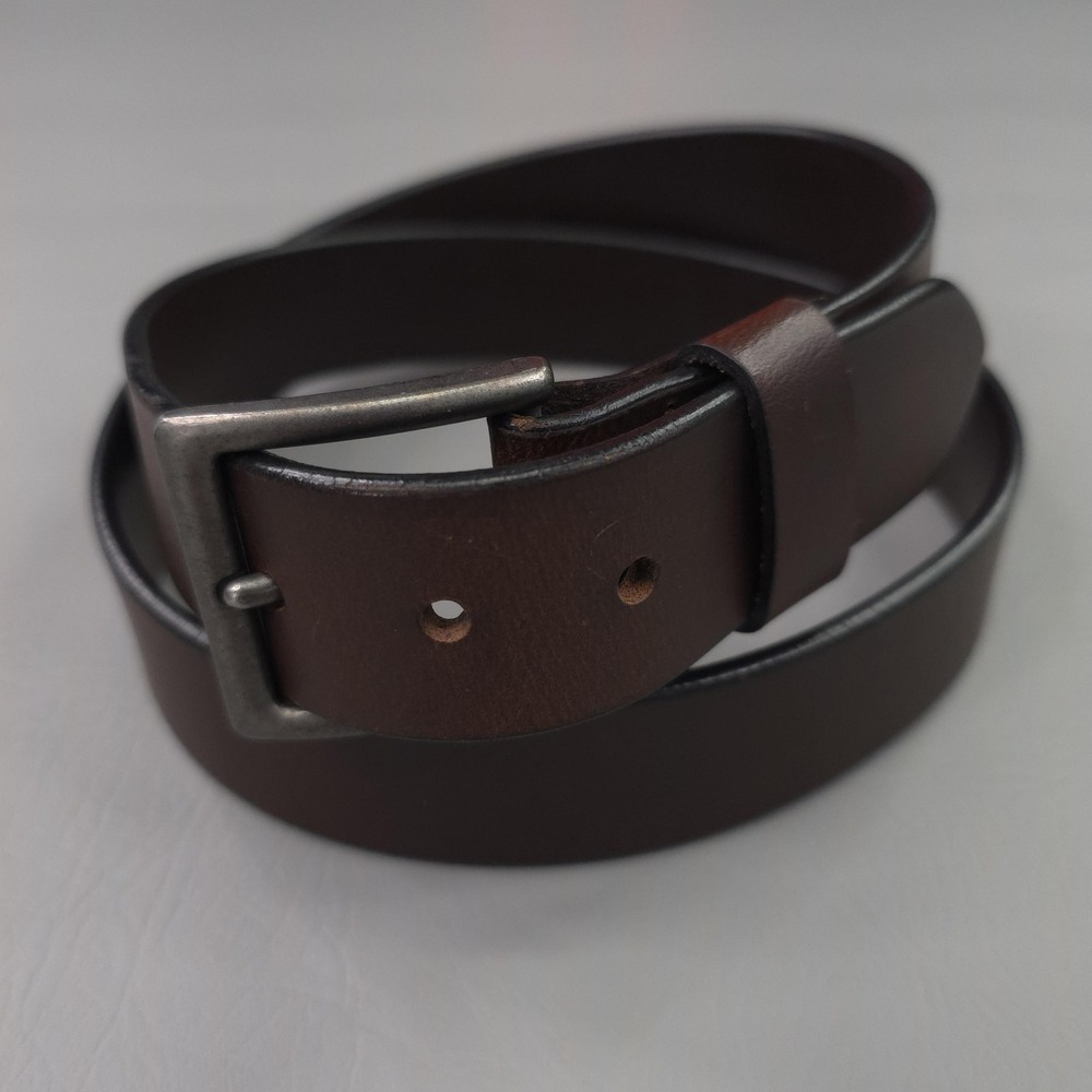 Bison Belt Mens 42 Brown Leather Silver Buckle Casual Dress Classic Jeans
